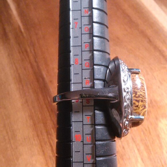 Script Stone Jasper Solitaire Stainless Steel Ring (Size 9) - Picture 4 of 13